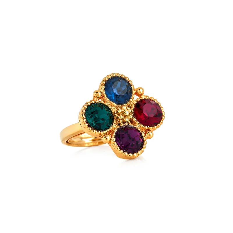 floral ring for women -Multi-Dark Stone Gold Ring