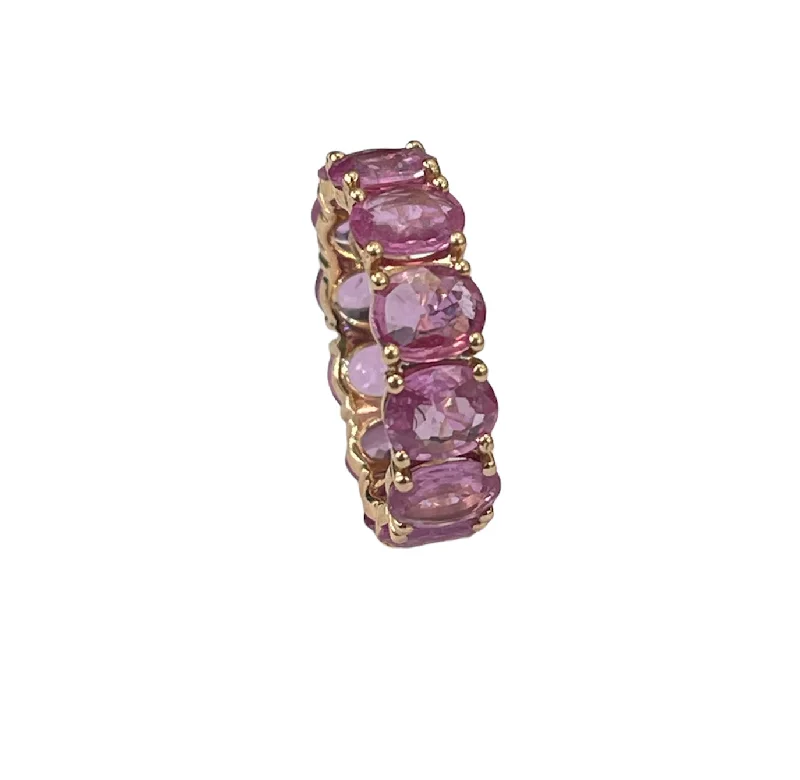 stackable rings for women -Natural Pink Sapphire Oval Shape Eternity Gem Ring Rose Gold Size 6.5