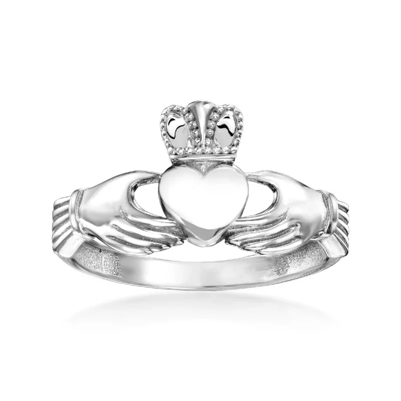 personalized promise ring for couples -Ross-Simons 14kt White Gold Claddagh Ring