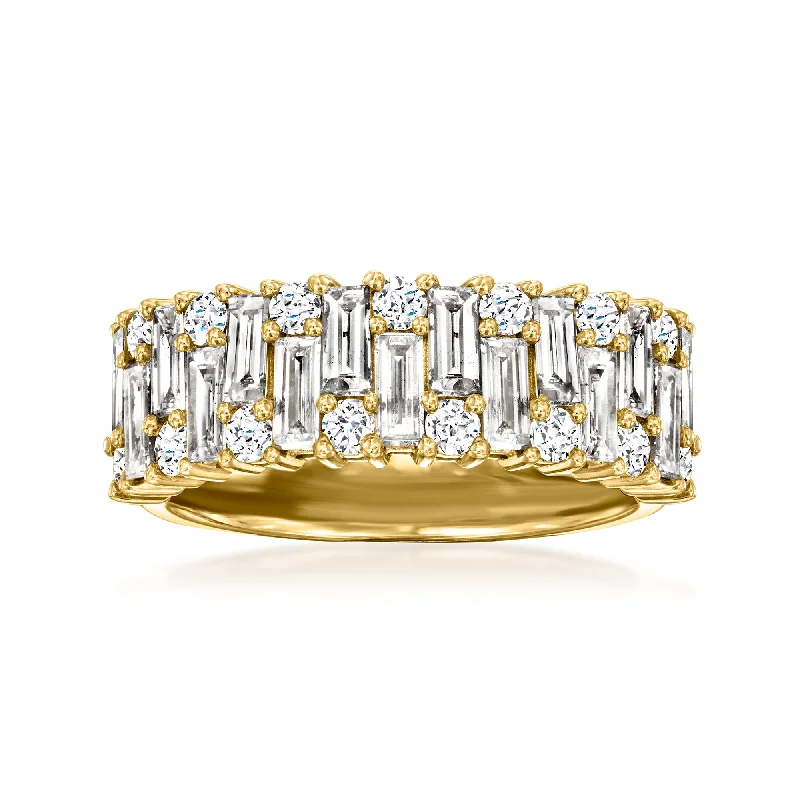 celestial ring for women -Ross-Simons Diamond Staggered Ring in 14kt Yellow Gold