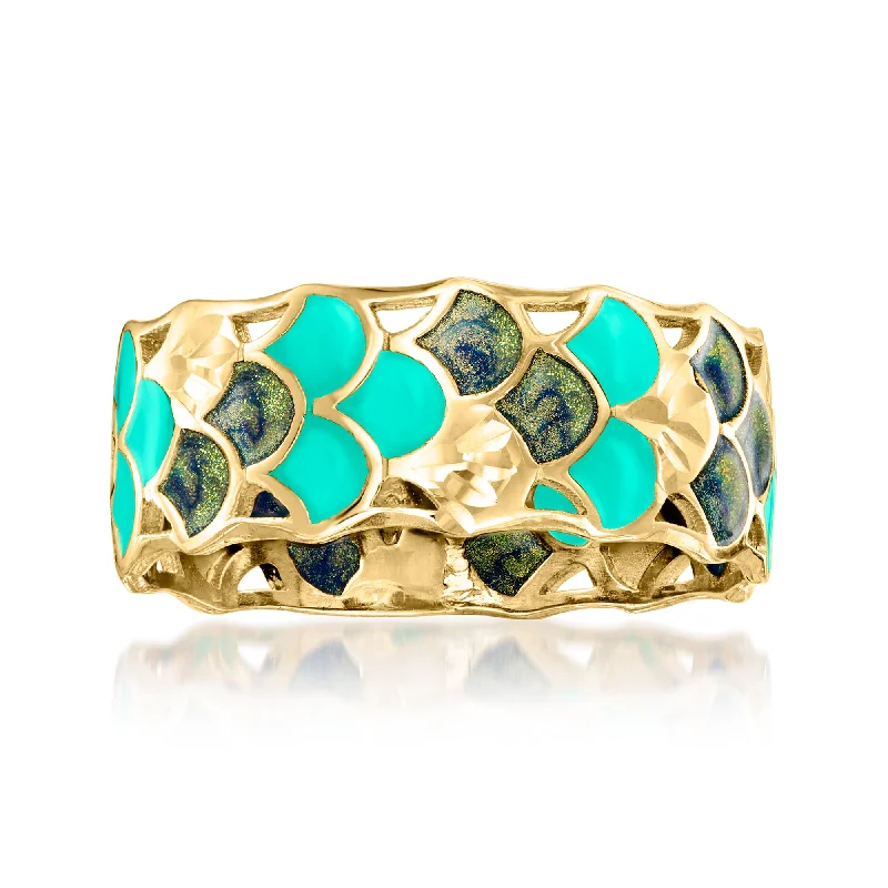 birthstone stacking rings for women -Ross-Simons Italian Multicolored Enamel Mermaid Scales Ring in 14kt Yellow Gold