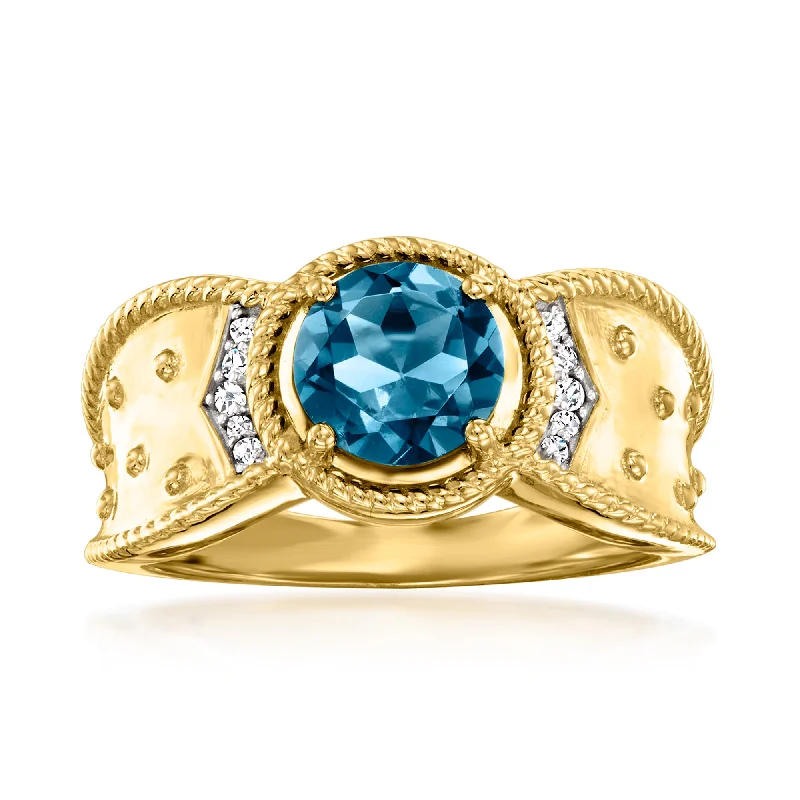 turquoise ring for women -Ross-Simons London Blue Topaz Ring With Diamond Accents in 18kt Gold Over Sterling