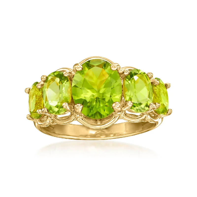 eternity band for women -Ross-Simons Peridot 5-Stone Ring in 18kt Gold Over Sterling