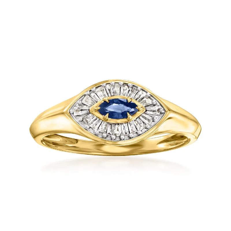 platinum engagement ring for women -Ross-Simons Sapphire and . Diamond Evil Eye Ring in 14kt Yellow Gold