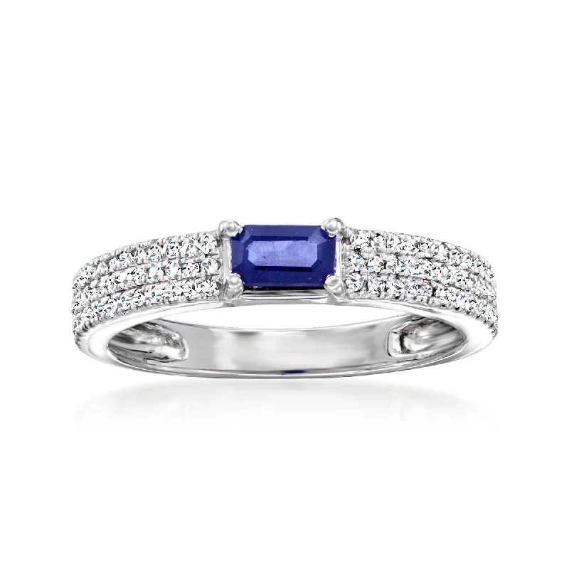 vintage wedding band for men -Ross-Simons Sapphire and . Diamond Ring in 14kt White Gold