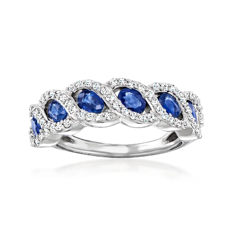 initial ring for women -Ross-Simons Sapphire and . Diamond Twisted Ring in Sterling Silver