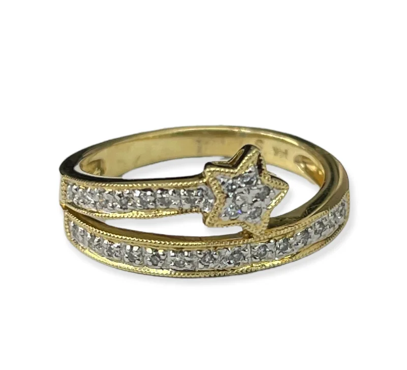 diamond cluster ring for women -Round Brilliants Rising Star Diamond Ring Yellow Gold 14kt