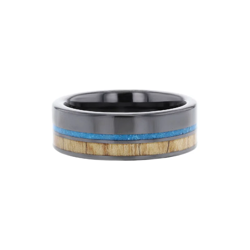 infinity ring for couples -Schmidt Baseball Wood Inlay Wedding Ring