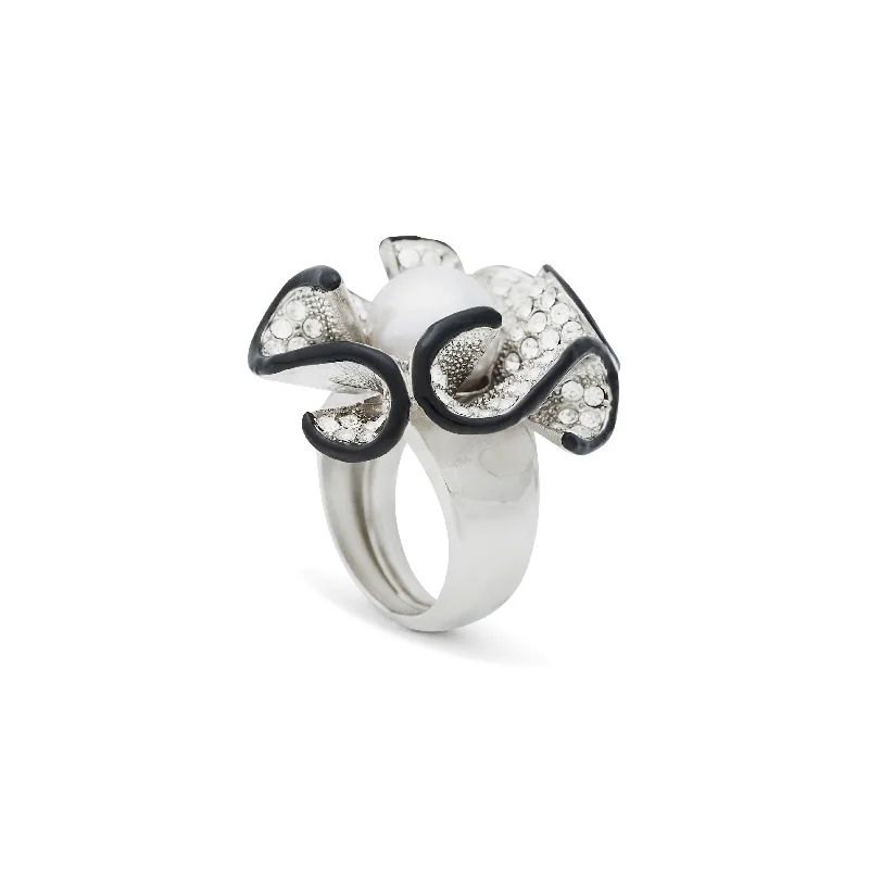 boho style ring for women -Pearl Center Flower Ring