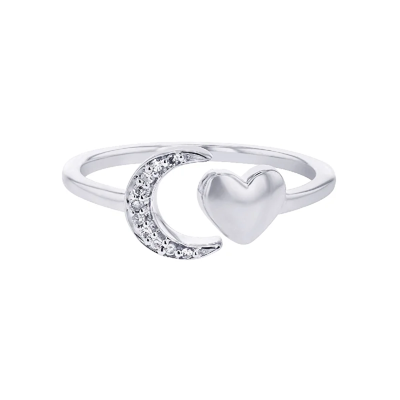 personalized promise ring for couples -Silver Moon and Back Diamond Wrap Ring