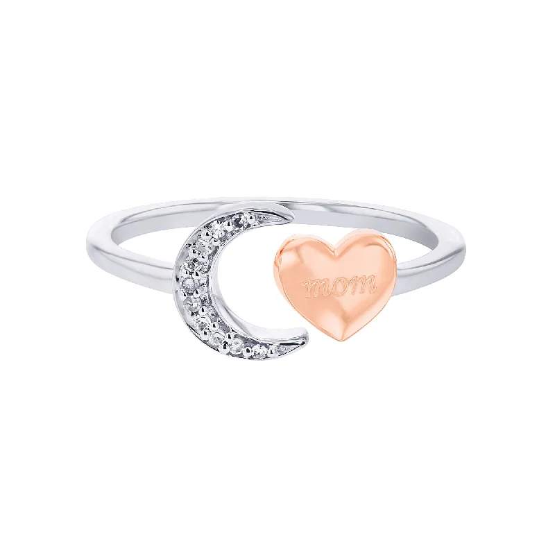 heart shaped ring for women -Silver Moon and Back Mom Rose Diamond Wrap Ring