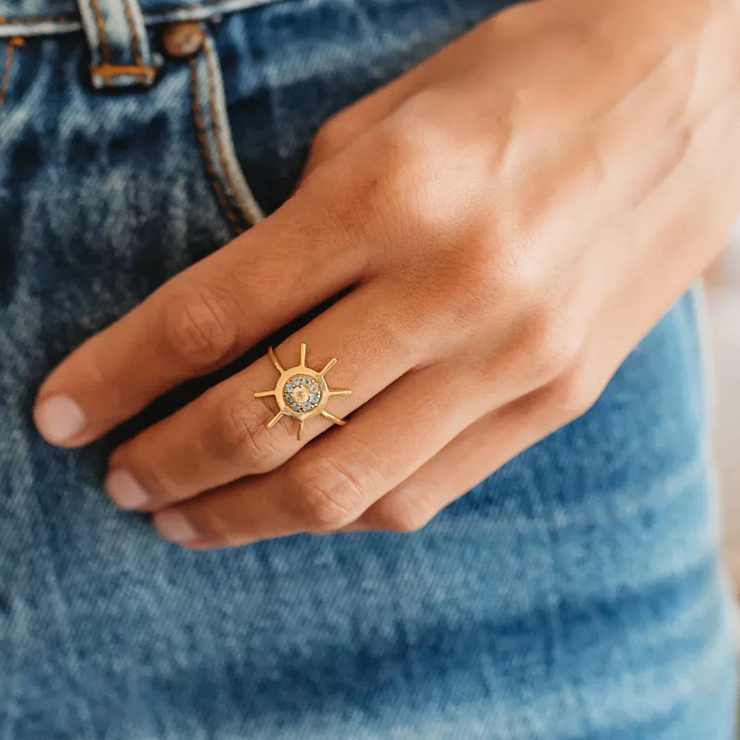 personalized couple rings with initials -SOL Ring with Blue Chalcedony & Citrine Natural Stone