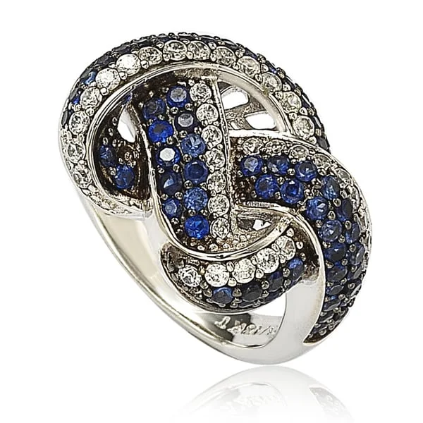 bold statement ring for women -Suzy Levian Sapphire and Diamond in Sterling Silver and 18K Gold Love Knot Ring