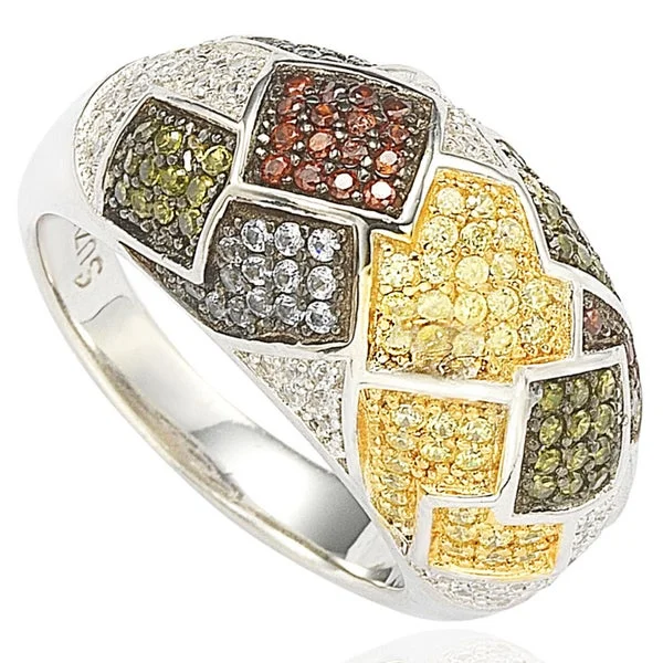 custom name ring for kids -Suzy Levian Sterling Silver Cubic Zirconia Modern Italian Multi-colored Exotic Ring