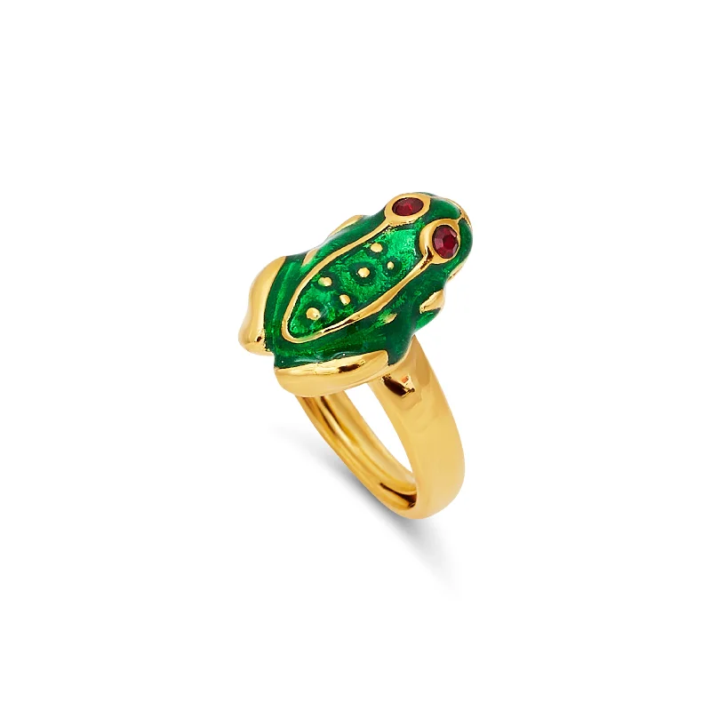 vintage engagement ring for women -Transparent Green & Gold Frog Ring