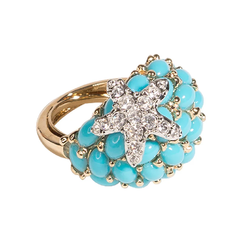 bold cocktail ring for women -Turquoise And Crystal Starfish Ring