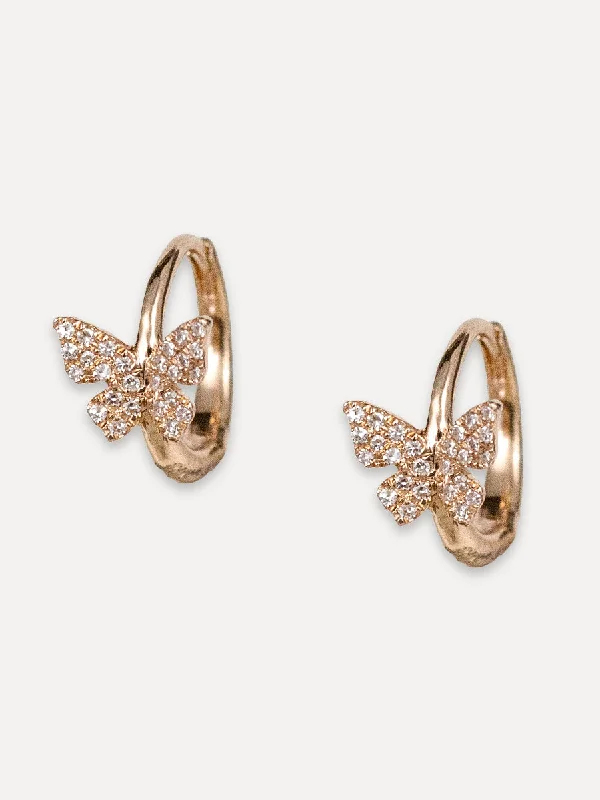 pearl ear climber earrings for women -14K Diamond Butterfly Huggies