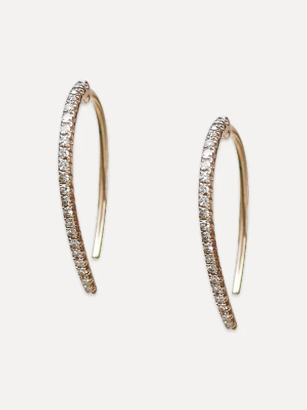 bar stud earrings for women -14K Diamond Wishbone Earrings