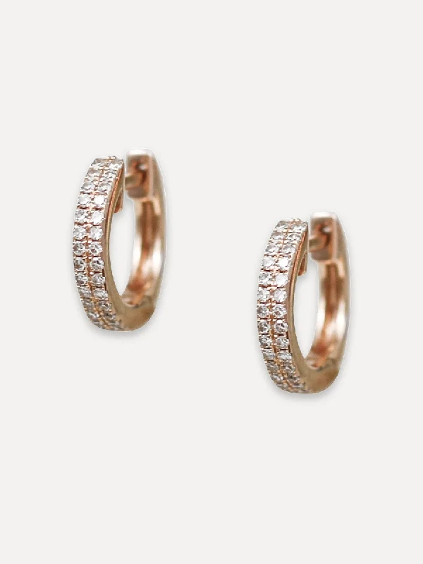 angel halo earrings for women -14K Double Row Mini Diamond Huggies