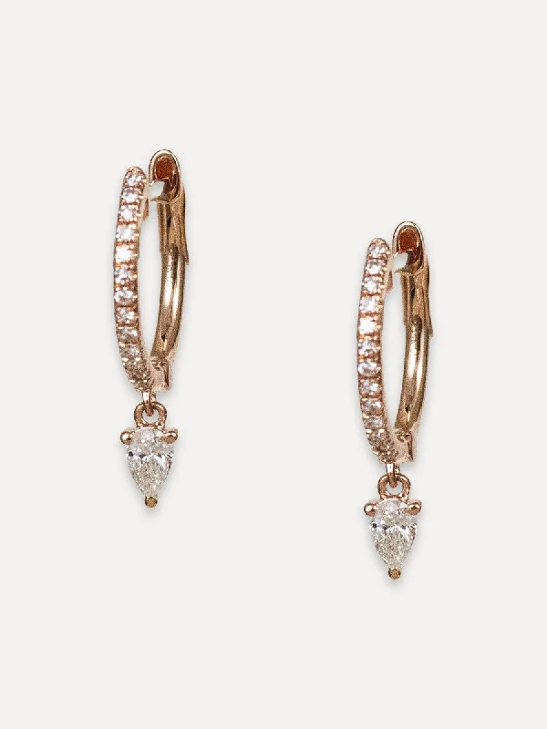 men’s stud earrings -14K Pavé Diamond & Pear Charm Huggies