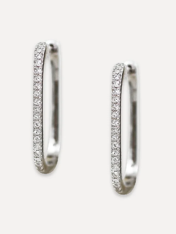 simple gold stud earrings -14K Diamond Elongated Huoops