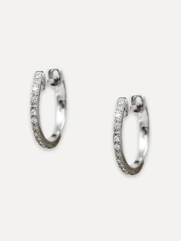 vintage-inspired earrings for women -14K Diamond Single Row Huggies