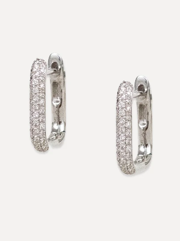 mismatched stud earrings for women -14K Diamond Small Square Huggies