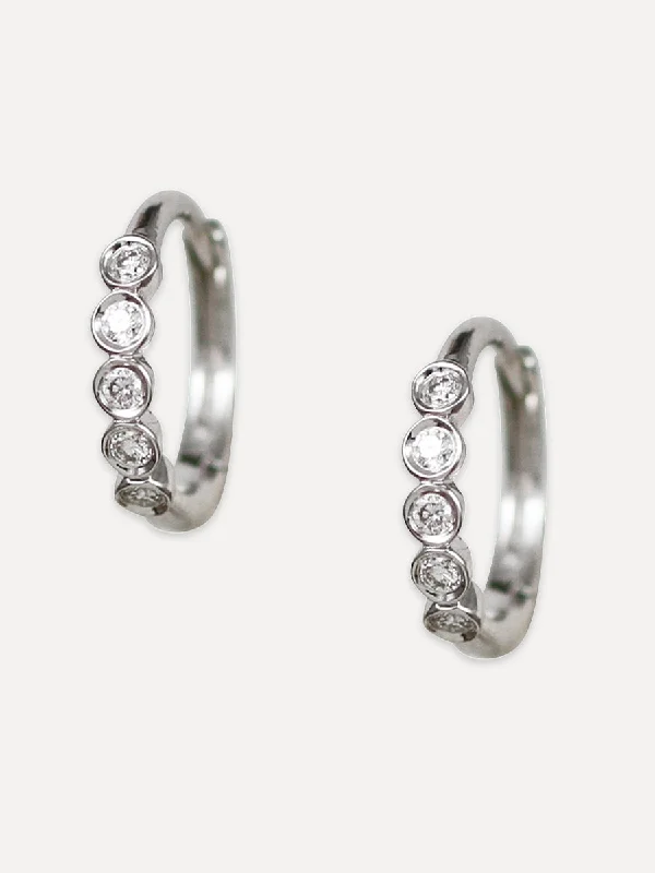 initial earrings for women -14K Five Diamond Huggies