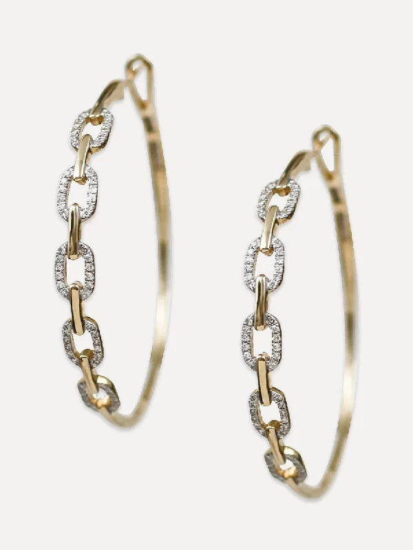 mismatched stud earrings for women -14K Diamond Large Anchor Chain Link Hoops