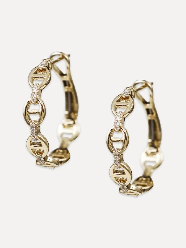 pearl earrings for brides -14K Diamond Anchor Chain Link Medium Hoops