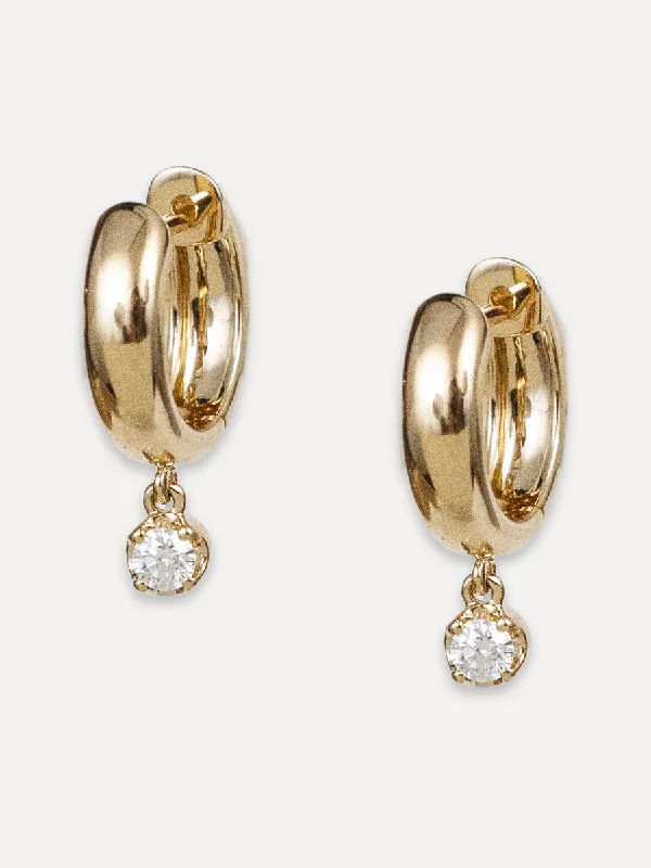 hoop earrings for sensitive ears -14K Diamond Charm Polished Wide Huggies