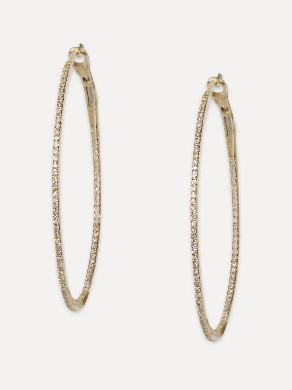 bar drop earrings for women -14K Diamond Large Oval Hoops