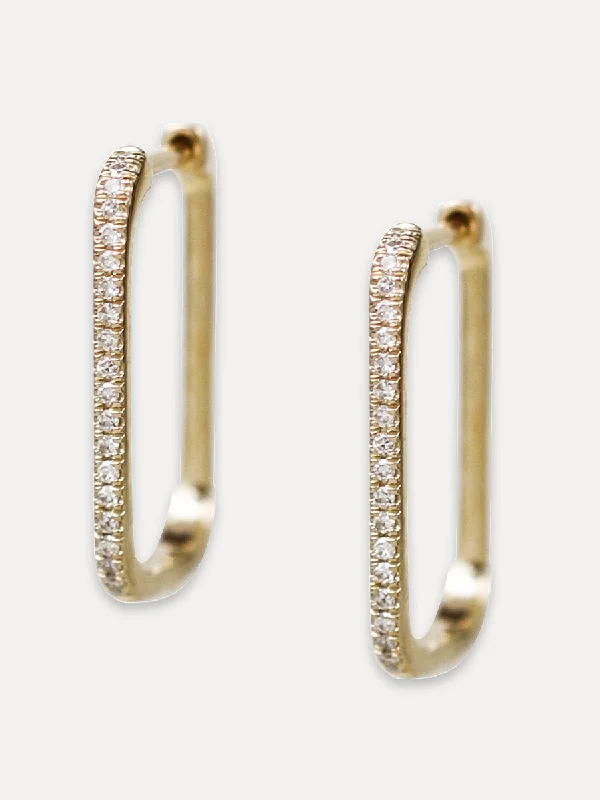 drop earrings for bridesmaids -14K Diamond Medium Elongated Hoops