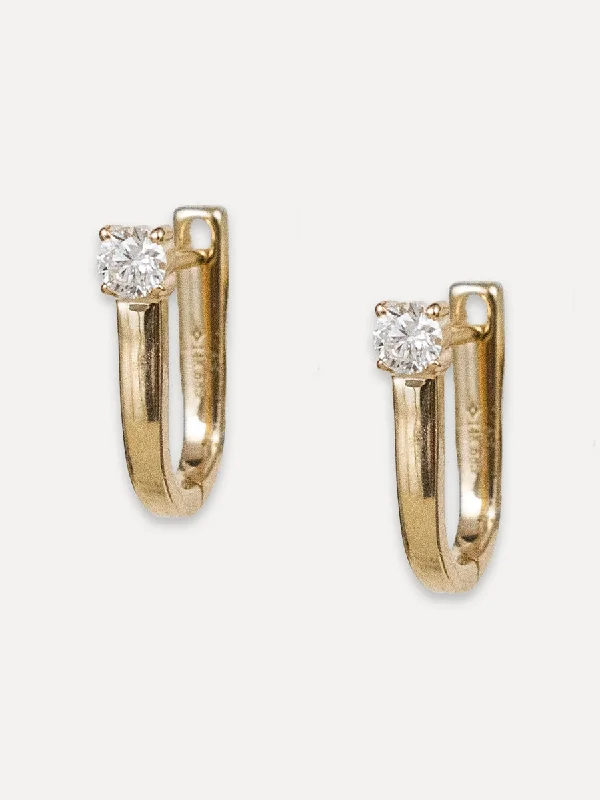 initial earrings for women -14K Diamond Modern U-Shaped Huggies