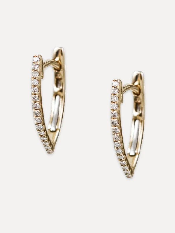 rose gold hoop earrings for women -14K Diamond Pointed Marquise Huggies