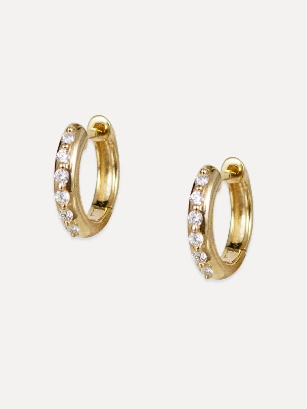 luxury gemstone earrings for women -14K Diamond Polished Huggies