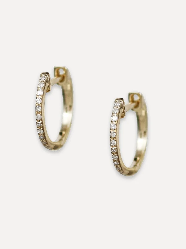 minimalist drop earrings for women -14K Diamond Single Row Huggies