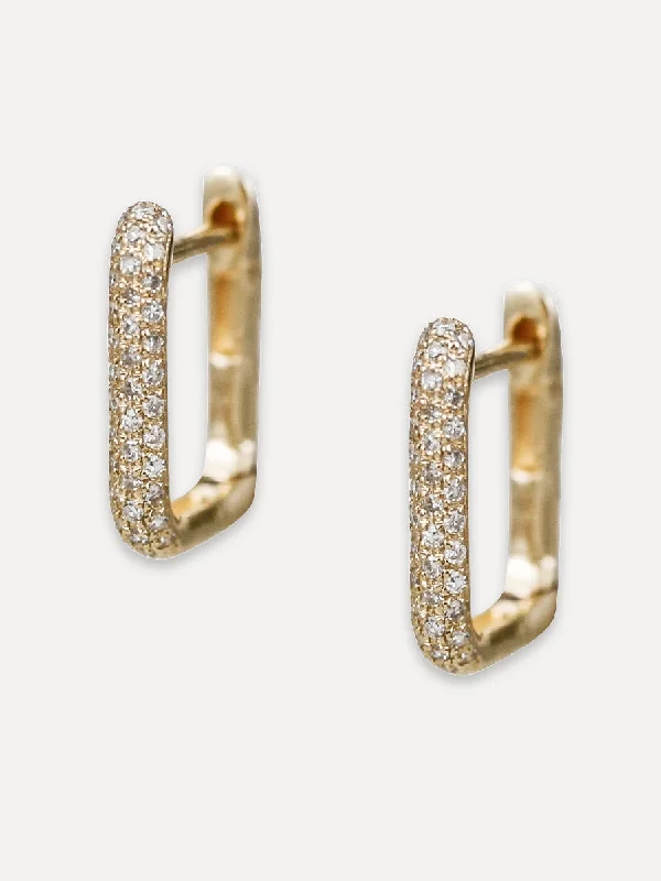 opal earrings for women -14K Diamond Small Square Huggies