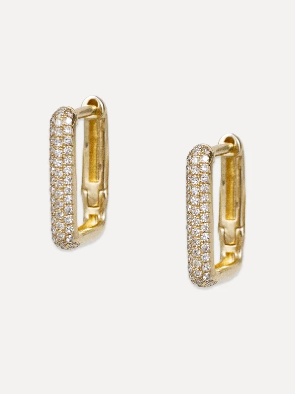 celestial earrings for women -14K Diamond Soft Rectangle Huggies