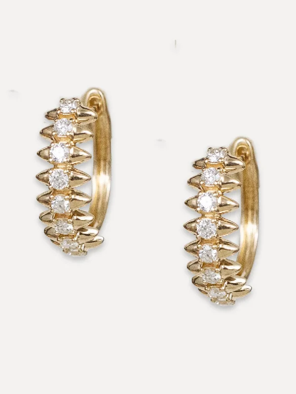 crescent moon earrings for women -14K Diamond Stacked Spiked Hoops