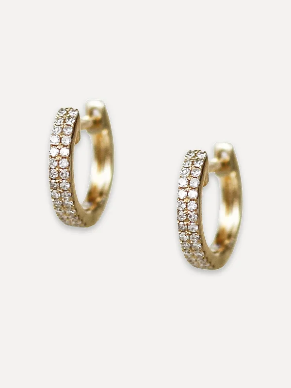 trendy ear cuff earrings for women -14K Double Row Mini Diamond Huggies