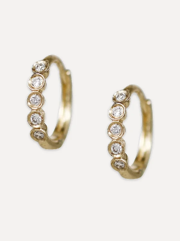 huggie hoop earrings for women -14K Five Diamond Huggies