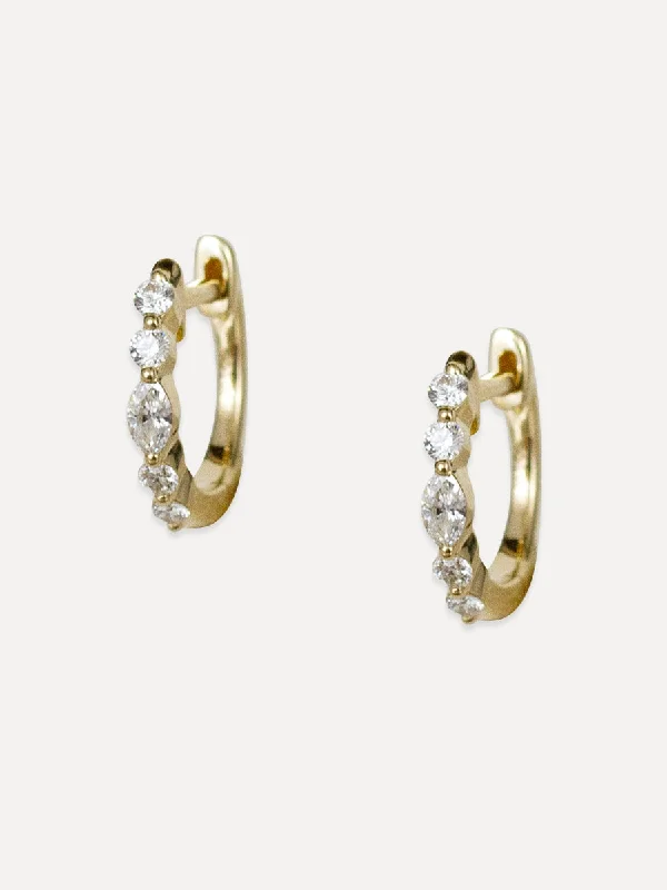 mismatched earrings for women -14K Marquise & Round Diamond Huggies