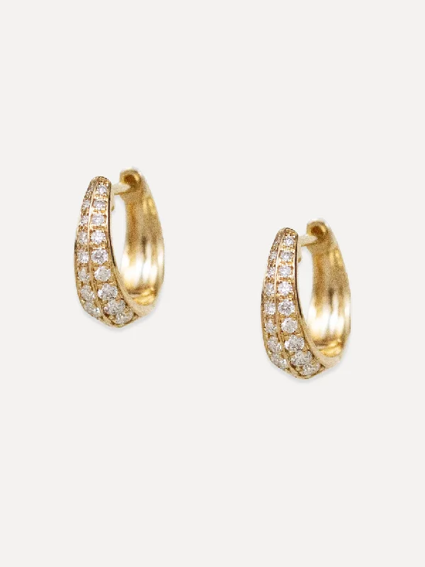 luxury pearl drop earrings for women -14K Pavé Diamond Tapered Huggies