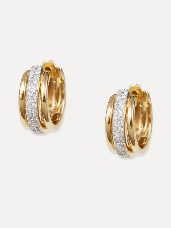 nature-inspired earrings for women -14K Two Tone Diamond Row Huggies