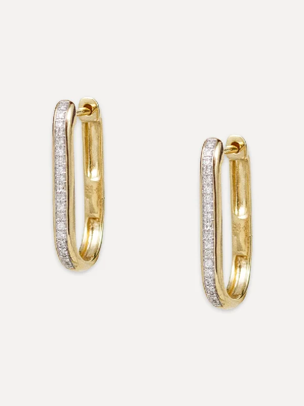 minimalist hoop earrings for women -14K Two Tone Elongated Diamond Huggies