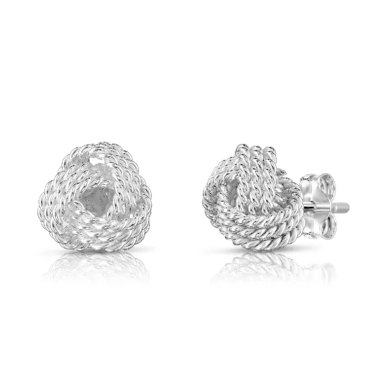 bar stud earrings for women -925 Sterling Silver Diamond Cut Love Knot Stud Earrings