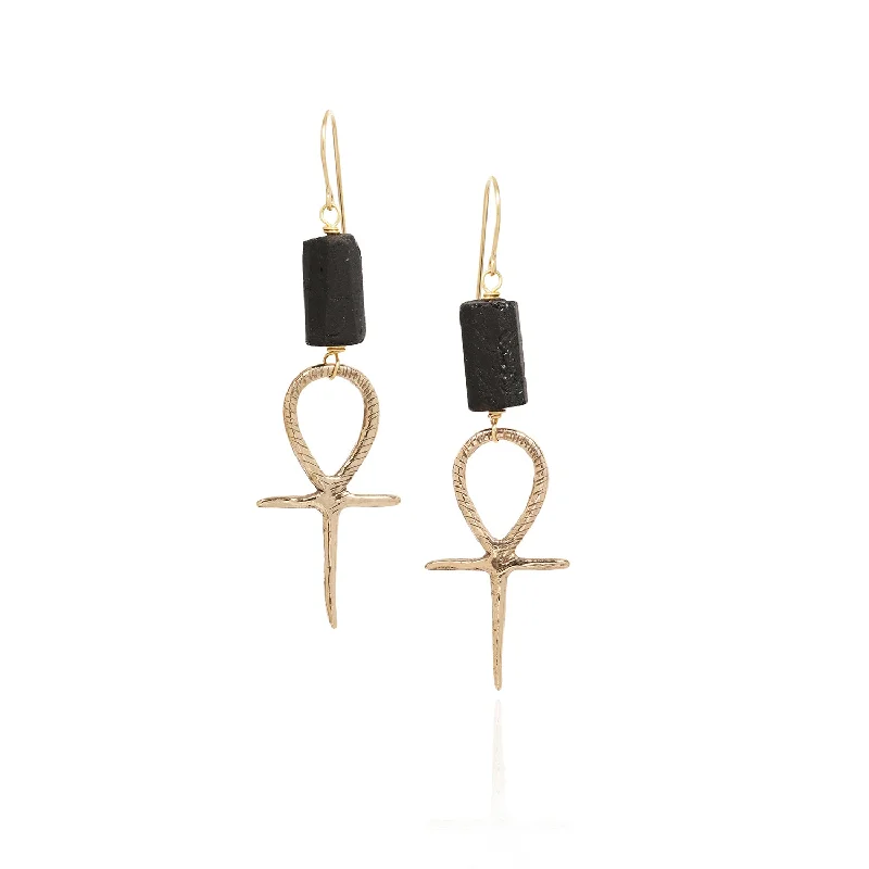 minimalist dangle earrings for women -Ankh Earrings