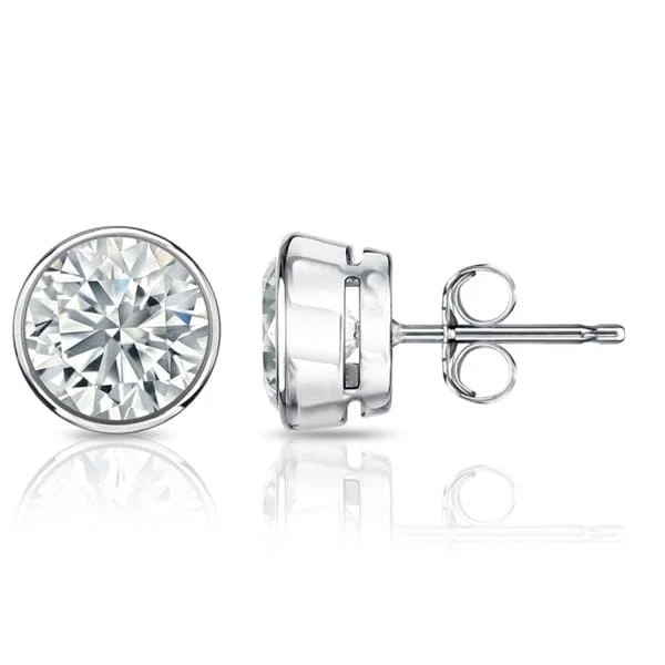 angel wing earrings for women -Auriya 1 1/2ctw Round Diamond Stud Earrings Bezel-set Platinum - Certified