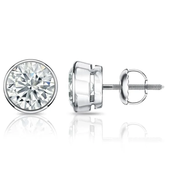 custom engraved earrings for couples -Auriya 1 1/2ctw Round Diamond Stud Earrings Bezel-set Platinum - GIA Certified